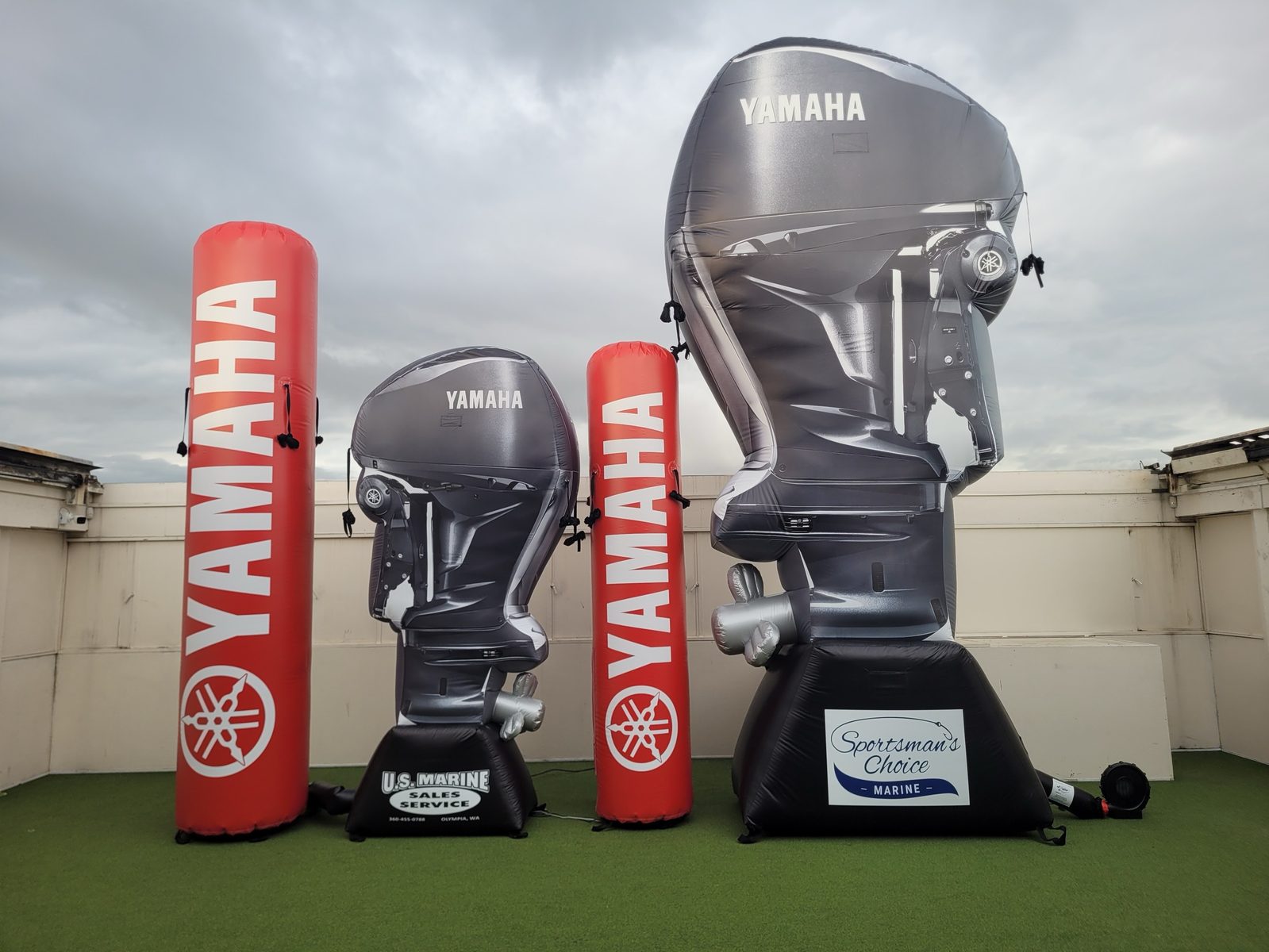 Photorealistic inflatable Yamaha outboard engine replicas
